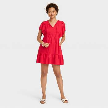 Women's Ruffle Short Sleeve A-Line Dress - Knox Rose™ Red XL