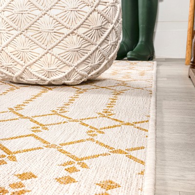 Cream and Yellow Geometric Flat Woven Runner Rug