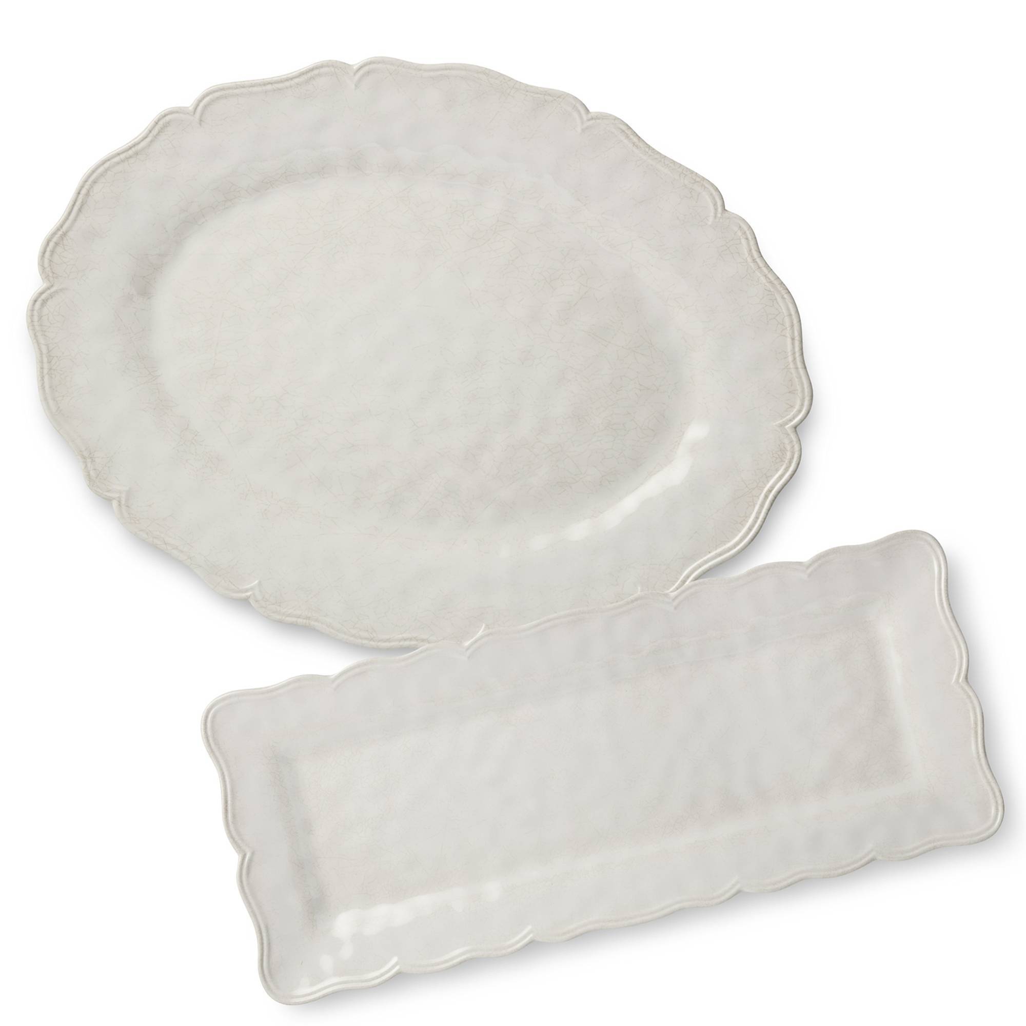 Certified International 2pc Isabella Cream Crackle Melamine Platter Set