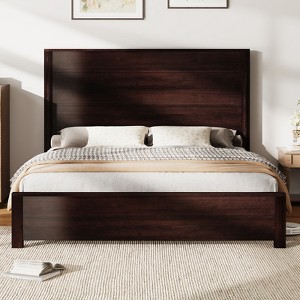 AMERLIFE Rustic Wood Bed Frame with 51.2" Spliced Headboard - 1 of 3