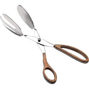 Folkulture Cooking tongs, Kitchen Tongs, Salad Tongs for Serving, Stainless Steel Tongs, 11.5 Inch - Wooden Handle - 1 of 4