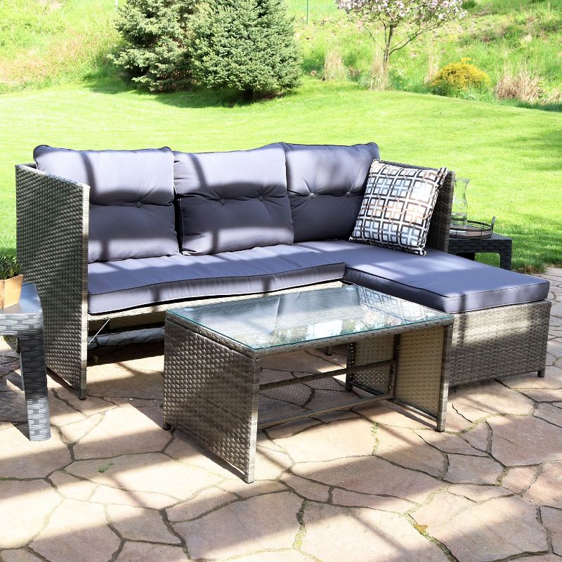 Sunnydaze Outdoor Longford Patio Sectional Sofa Conversation Set with Cushions and Table - 3pc, 3 of 15