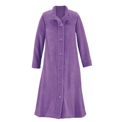 Collections Etc Textured Fleece Button-Front Long Robe with Pockets