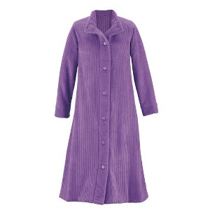 Collections Etc Textured Fleece Button-Front Long Robe with Pockets - 1 of 4