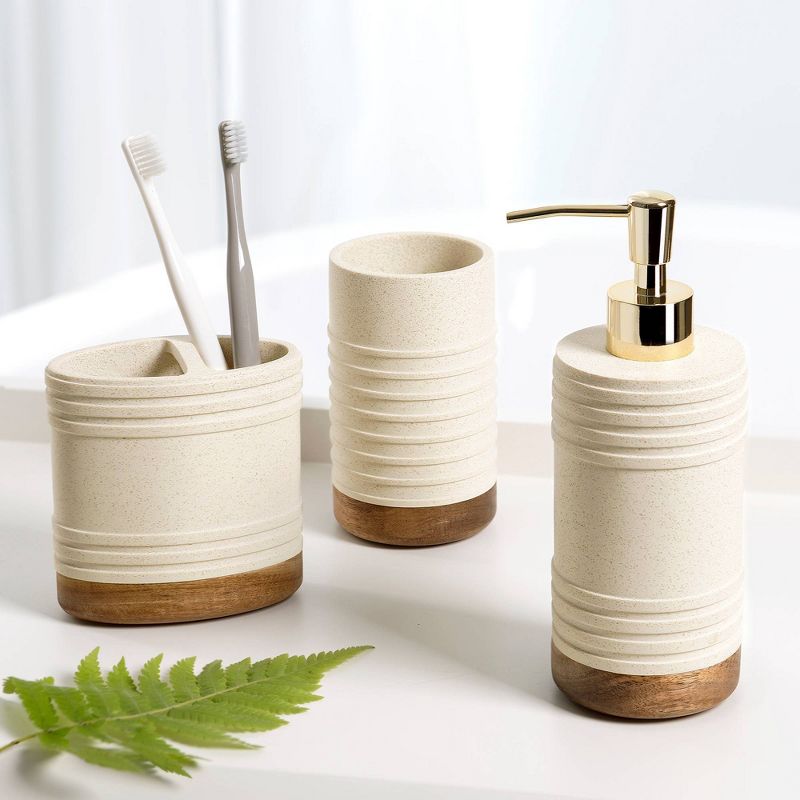 3pc Marson Lotion Pump/Toothbrush Holder/Tumbler Set Gray/Natural - Allure Home Creations, 3 of 10
