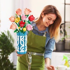 14 Rose Flowers Bouquet Mini Building Set with Vase, 747PCS Flower Blocks Toy for Aged 6+ - 1 of 4