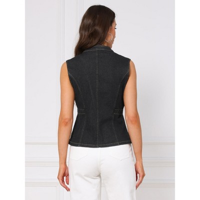 INSPIRE CHIC Women's Denim Button Down V Neck Elastic Waist Waistcoat Sleeveless Jean Jacket Black XX-Large — фото 2