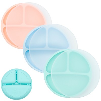 WeeSprout Baby Plates with Lids, Food Grade Silicone Divided Plates for Kids - 3 Pack