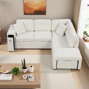 86.6" L-Shaped Convertible Sectional Sofa Bed with Storage & USB - 1 of 4