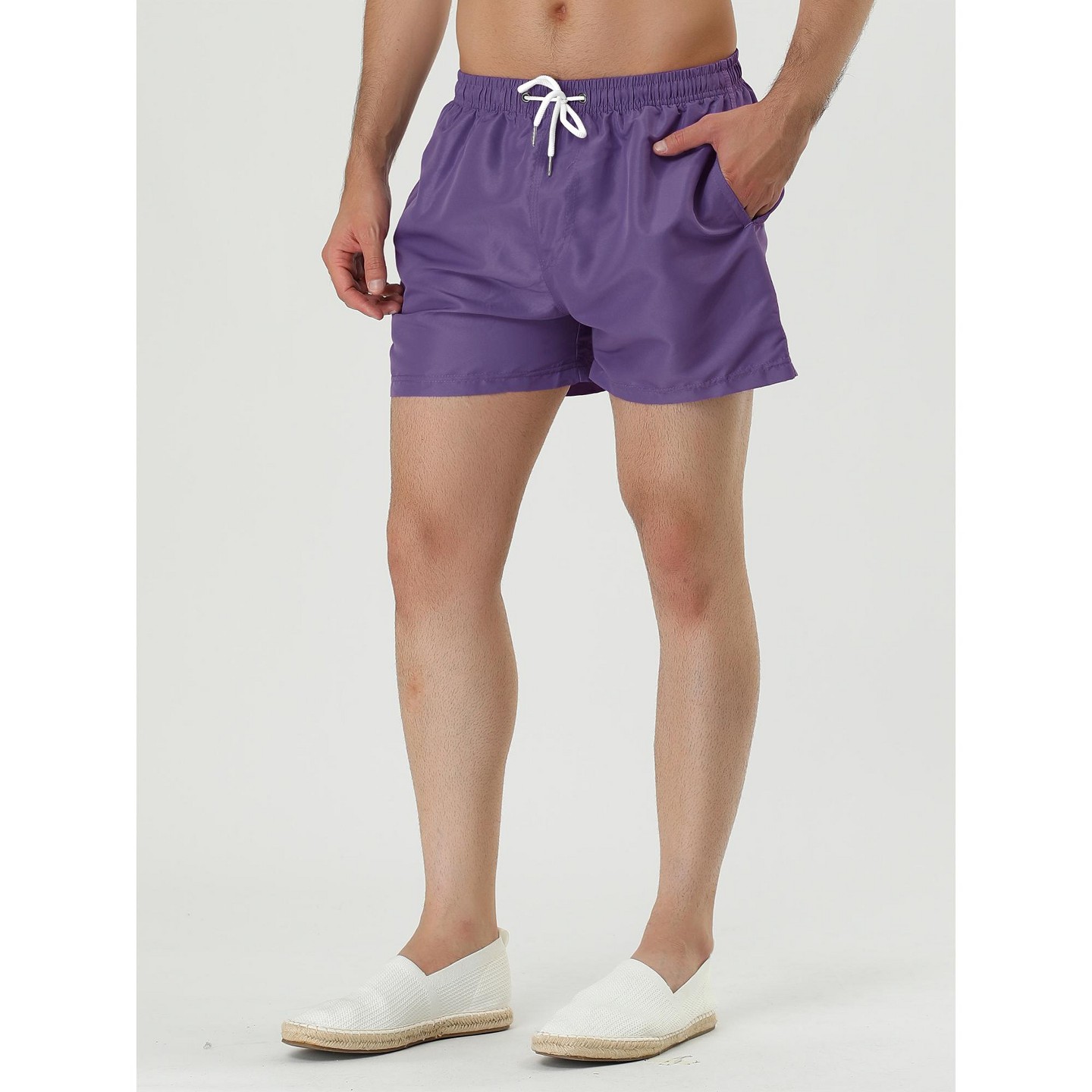 Lars Amadeus Men's Summer Solid Color Drawstring Waist Mesh Lining Bathing Swim Trunks 2 Packs Navy Blue/Purple 32, цвет: Фиолетовый — фото 4