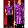 INSPIRE CHIC Men's Button Down Short Sleeve Shiny Disco Metallic Shirts - 4 of 4