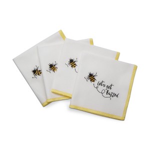 tagltd Lets Get Buzzed Cocktail Napkins Set of 4 White Cotton Everyday Kitchen Textiles Machine Wash 5x5 Inches - 1 of 1