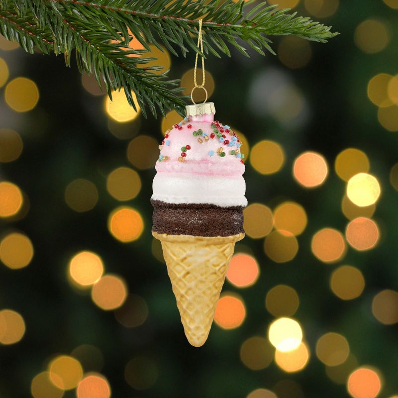 Northlight 5" Neapolitan Ice Cream Cone Glittered Glass Christmas Hanging Ornament, 2 of 6