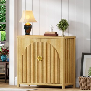 Vlsrka 31.5-Inch Rustic Wood Sideboard with Fluted Doors and Adjustable Shelves – Ideal for Dining Room, Living Area, or Entryway. - 1 of 4