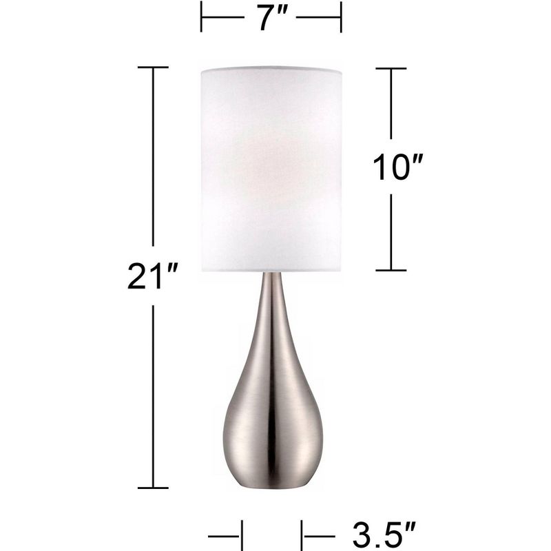 360 Lighting Evans Modern Accent Table Lamps 21" High Set of 2 Brushed Nickel Metal Teardrop White Cylinder Shade for Bedroom Living Room House Home, 4 of 9