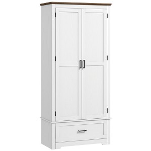 Gulches Farmhouse Tall Kitchen Pantry Storage Cabinet, Freestanding with 2 Doors, Drawer, Adjustable Shelves, White, 31.5"W x 15.75"D x 68.9"H - 1 of 4
