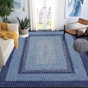 Grey/Blue Washable Runner Rug, Non-Slip Modern Hallway Carpet, Stain Resistant Low Pile Mat for Living Room, Bedroom, Kitchen - 1 of 4
