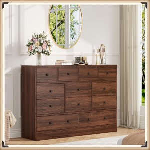 Jojoka 12 Drawer Dresser with Power Outlet, 61" Wide Wood Chest for Bedroom, Closet, Living Room Storage, Tall Dresser Organizer - 1 of 4