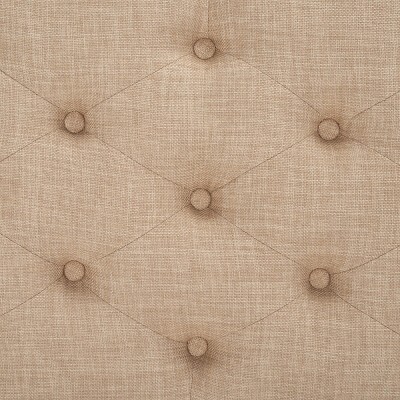 Transitional Beige Linen and Oak Tufted Bench