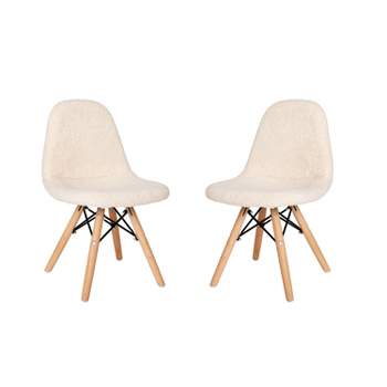 Emma and Oliver Set of 2 Children's Dorset Faux Shearling Accent Chairs with Beechwood Legs for Bedroom, Play Room and More