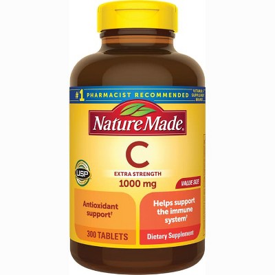 Nature Made Extra Strength Vitamin C 1000 mg, Dietary Supplement for Immune Support, 300 Tablets, 300 Day Supply.