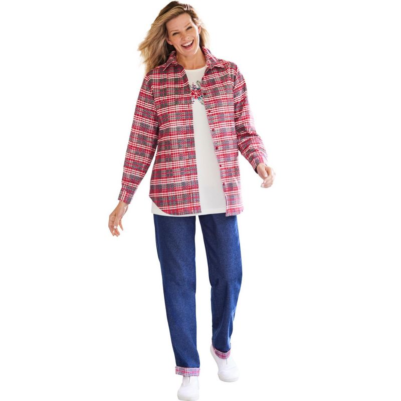 Woman Within Women's Plus Size Two-Piece Flannel Shirt and Tee, 1 of 3