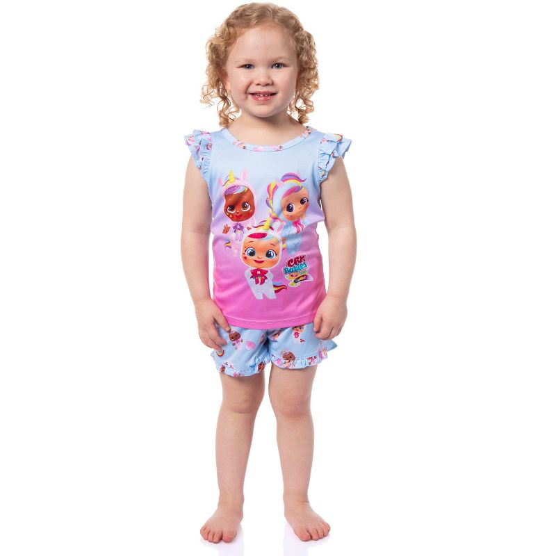 Cry Babies Magic Tears Toddler Girls' Sleep Pajama Sleep Set Shirt And Shorts Blue, 2 of 7