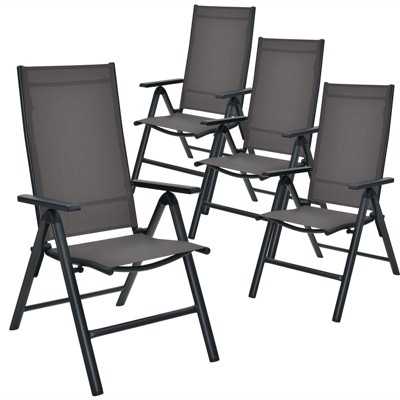 Tangkula 4 Pack Folding Dining Chairs Adjustable Reclining Back Chairs Suitable for Outdoor & Indoor Gray