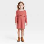 Grayson Collective Toddler Girls' Cozy Ribbed Long Sleeve Dress - Maroon