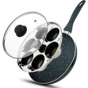 Eggssentials 2-in-1 Nonstick Granite Egg Pan & 6 Cup Stainless Steel Egg Poacher Makes Poached Eggs Simple, Perfect For All Meals