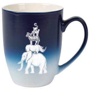 Elanze Designs 12 Ounce Ceramic Decorative Laser Engraved Elephant Rhino Zebra Cheetah Lemur Giftable Novelty Tea Coffee Cup Mug Navy Blue and White - 1 of 4