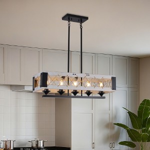 31.5" Farmhouse Industrial Rope Chandelier with Metal Cage Frame, 5-Light Fixture, Adjustable Chain for Dining Room, Kitchen, or Living Space - 1 of 4