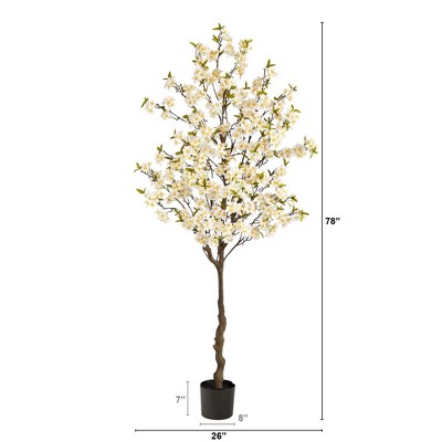 6.5-ft White and Green Faux Sakura Tree in Black Pot