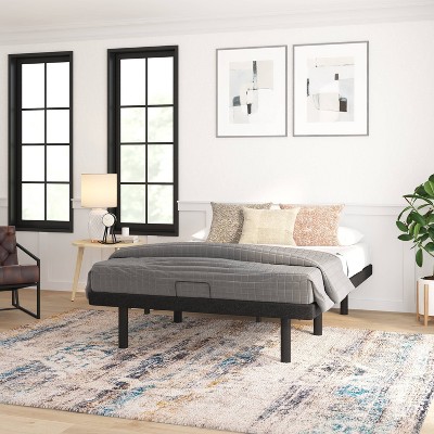 Black Adjustable Upholstered Queen Metal Bed Frame
