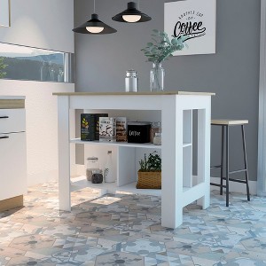 Okak Minimalism Kitchen Island with Storage, Kitchen Island Table with 3 Large Shelves Under Table, Countertop Organizer for Kitchen - 1 of 4