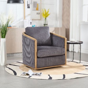 CAVINAS 360 Degree Swivel Barrel Accent Chair with Rattan Frame,  Upholstered Sofa Chair with Wood Base - 1 of 4