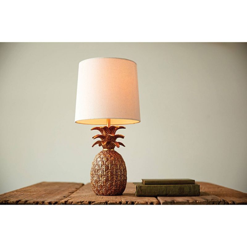 Resin Pineapple Shaped Table Lamp with Distressed Finish and Linen Shade Brown - Storied Home, 3 of 12