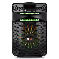 QFX 12 Inch Bluetooth Rechargeable Party Karaoke Speaker System with LED Lights, Microphone, Smart App Control, and Carrying Handle