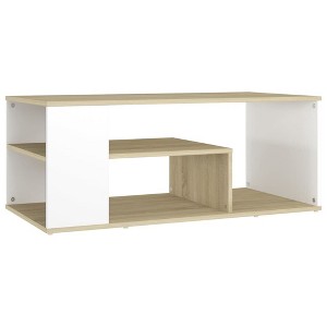 vidaXL Coffee Table White and sonoma oak Engineered wood Medium - 1 of 4