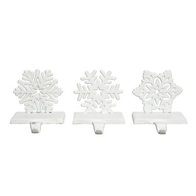 Transpac Cast Iron Snowflake Stocking Holder Set of 3 - Perfect for Christmas Decor and Stocking Displays
