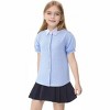 Girls Button Down Shirt Summer Cute Puff Short Sleeve Shirt Blouse Top Doll Collar School Uniform Blouse 4-13Y - 2 of 3
