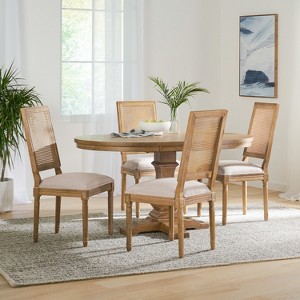 Christopher Knight Home Pampas French Country Fabric Upholstered Wood and Cane 5 Piece Expandable Oval Dining Set - 1 of 4