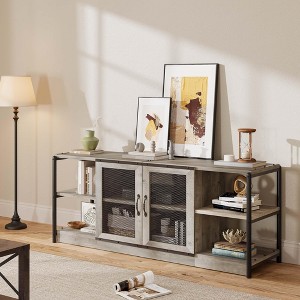 Homhougo Farmhouse TV Stand for 65/75 inches TVs, Entertainment Center with Storage Cabinet and Mesh Doors Gray - 1 of 4