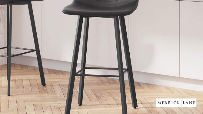 Merrick Lane Set of 2 Modern Upholstered Stools with Contoured, Low Back Bucket Seats and Iron Frames, 2 of 10, play video