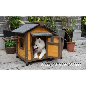 ORRD 45" Solid Wood Dog House for Small Medium Dogs, Outdoor Shelter with Lockable Door, Waterproof Insulated Felt Roof - 1 of 4