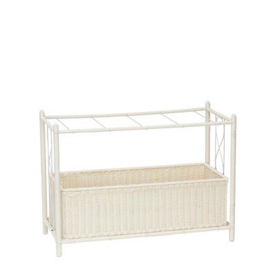 White Resin Wicker Two-Tier Indoor Outdoor Planter Stand