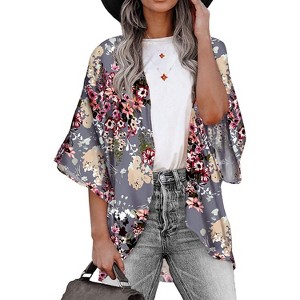 Haute Edition | Women's Lightweight Summer Cardigan Cover Up in Leopard and Floral - 1 of 3