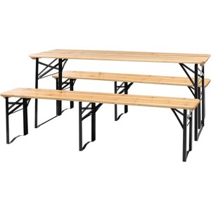 VINGLI 6 Foot Folding Picnic Table with Benches, Weather-Resistant Wood Beer Camping Table w/Carrying Handles - 1 of 4