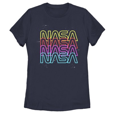 Women's NASA Neon Rainbow Repeat Text Logo T-Shirt