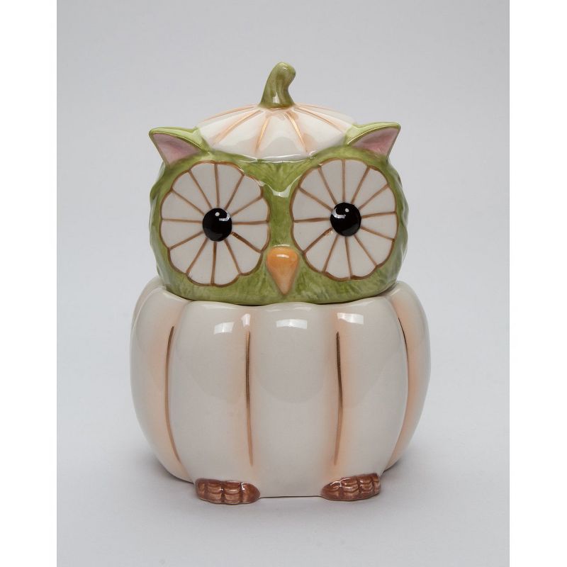 Kevins Gift Shoppe Ceramic White Pumpkin Owl Candy Jar, 1 of 5